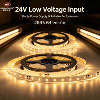 2835 SMD DC24V 64leds/m  4.8W/m Garansi 5 Tahun 5m IP20 Lampu Strip LED Fleksibel