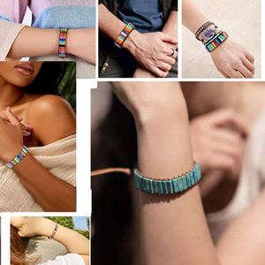 Bohemia Multicolor Emperor Zircon Stone Unisex 7 Chakra <b>Healing</b> Rectangular Leather Rope Woven Bangle Gift Jewelry - Product Image 6