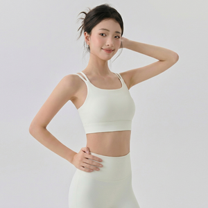 Women Double Thin Strap <b>Cross</b> Back Yoga Bra Medium Support Seamless Sports Crop <b>Top</b> Breathable Pilates Workout Bra Wholesale - Product Image 3