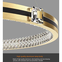 Lustre en aluminium de luxe en cristal pour chambre à coucher, hall duplex, loft, cercle en aluminium