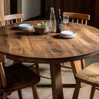 Amerikanischer Landhausstil Massivholz Runder Esstisch mit Klappbarem Verstecktem Stauraum & Drehplatte Antikes Vintage-Design für 6 Personen