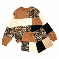 Ensemble 2 pièces pour femmes, sweat-shirt à col rond et short à taille élastique, imprimé léopard, style décontracté, tenue de rue