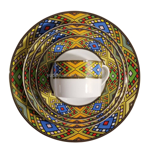 Tùy Chỉnh Thiết Kế Bán Buôn Sứ Handmade Cổ Điển Đồ Ăn Tấm Bộ Nghệ Thuật Truyền Thống Ethiopian eritrean <span class=keywords><strong>20Pcs</strong></span> Đặt Bữa Ăn Tối - Product Image 6
