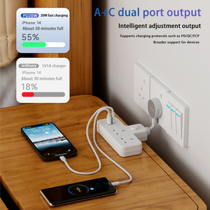 Tùy chỉnh nhãn hiệu riêng BS tiêu chuẩn 3pin cắm AC Power Strip 3-Way A + C cổng kép đầu ra mở rộng ổ cắm - Product Image 6