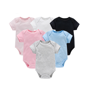 Combinaisons d'été en coton à manches courtes pour bébés de 0 à 1 an, couleur unie, personnalisables avec logo, vente en gros - Product Image 2