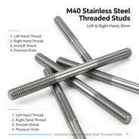 M40 8mm Stainless Steel Left & Right Hand Threaded Rod, Double End Stud with Smooth Middle Shank for Industrial Fastening