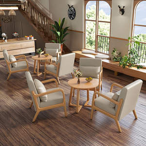Cadeira e Mesa de Café de Estilo Nórdico em Madeira Sólida com Almofada Macia para Restaurante e Mesa de Café Redonda para Cafeteria - Product Image 1