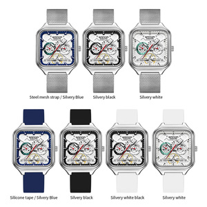 Reloj de Cuarzo Cuadrado para Hombre Sanda 9085, Caja de Aleación de Zinc de 42 mm, Correa de Malla de Acero Inoxidable, Resistente al Agua 5 ATM, Esfera Analógica - Product Image 2