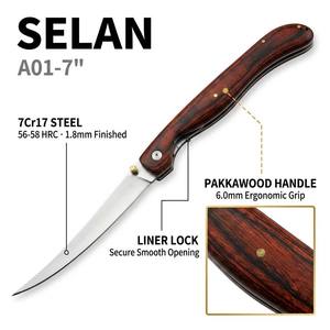 Coltello Pieghevole Professionale per Filettare Pesce con Lama in Acciaio 7Cr17 da 1,8mm, Manico in Legno Pakka e Chiusura Liner Lock - Product Image 1