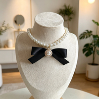 Collier pour animaux de compagnie élégant style petite fragrance, double couche, perles, nœud, pour chat et chien, accessoires pour animaux