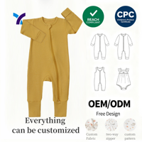 Combinaison bébé en bambou épais personnalisable avec double fermeture éclair, en viscose de bambou, modèle CPC/REACH