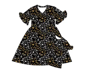 किंग्ली लैसिग क्लेइडर ओडीएम और ओईएम छोटी आस्तीन और घुटने तक की लंबाई वाली नई डिजाइन लेस अप बांस बेबी गर्ल्स ड्रेस