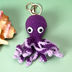 Handmade Cartoon Crochet Squid Octopus Keychain Bag Charm Cute Knitted <b>Amigurumi</b> <b>Yarn</b> 3D Ocean Sea Animal Pendant Toy Key Chain - Product Image 4