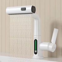 Robinet de lavabo numérique réglable à trou unique en laiton, avec affichage de la température, extractible et rotatif, effet pluie, vente en gros