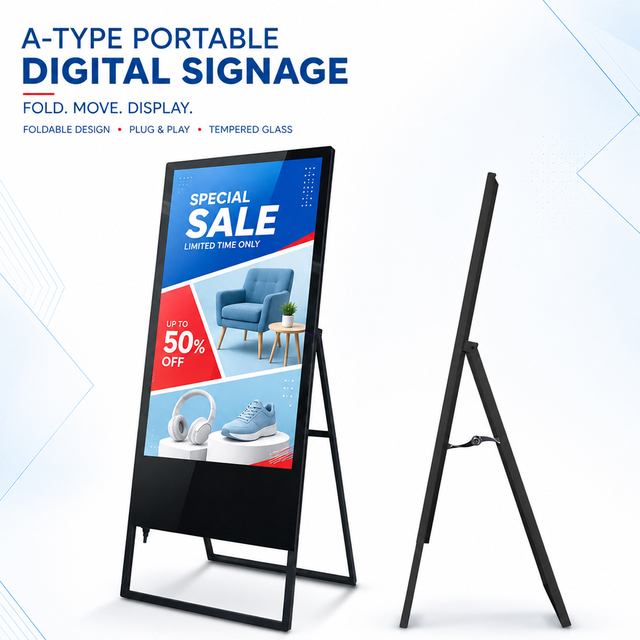 A Frame Portable Digital Signage Foldable LCD Digital Poster Sign Media Player for Retail Restaurant Hotel and Trade Show Events