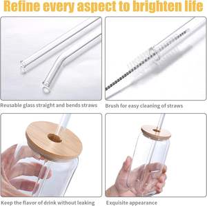 Vasos de Vidrio con Tapas de Bambú y Pajitas, 16 Oz, 18 Oz, 20 Oz, Vasos para Beber Cerveza con Forma de Lata, para Café Helado - Product Image 3