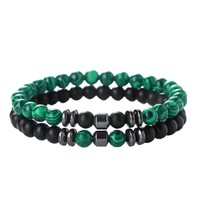 Bracelet en fer best-seller transfrontalier avec perles de turquoise blanche, onyx noir, œil de tigre et pierre volcanique - Idéal pour le bureau et la carrière