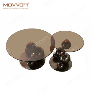 Thiết kế sang trọng Bàn cà phê đặt đồ nội thất phòng khách đặt SS Khung nhà <span class=keywords><strong>centre</strong></span> bàn tròn kính hiện đại Gương Bàn cà phê - Product Image 5