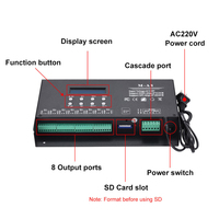 Contrôleur de pixels LED Aipin M-A8 8 ports en métal PWM Artnet DMX vers SPI avec prise en charge de la carte SD et console DMX512