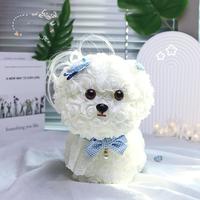 Kunstmatige schuimrozenbloem hond Bichon Maltese, eeuwig geconserveerde puppy Valentijnsdag romantisch cadeau groothandel