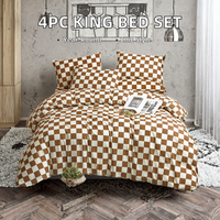 Ensemble de housse de couette 4 pièces de qualité supérieure, imprimé géométrique moderne, 100% polyester, noir, blanc, gris, taille King, 1 drap plat, 1 drap-housse, 2 taies d'oreiller, 200TC