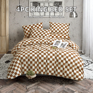 4pc Modern Geometric Pattern Printed Bed <b>Sheet</b> Set Black White Gray King Size 1 <b>Flat</b> 1 <b>Fitted</b> <b>Sheet</b> 2 Pillow Polyester Filling - Product Image 3