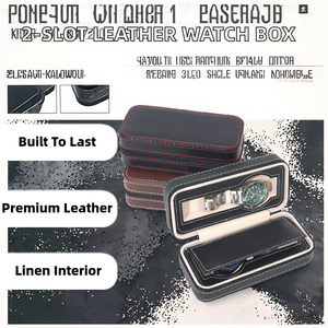 Boîte de rangement et de présentation portable et durable pour 2 montres en cuir avec fermeture éclair, doublure en lin, étui de voyage personnalisé pour bijoux - Product Image 2