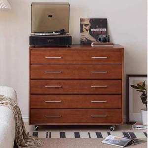 Cómoda Moderna de Mediados de Siglo <span class=keywords><strong>con</strong></span> 5 Cajones, Cómoda Negra de Madera Maciza para Dormitorio, 87 cm de Altura - Product Image 4