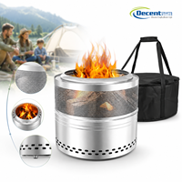 Brasero portable en acier inoxydable pour extérieur, à bois, avec bande en maille perforée et trous d'aération, et mallette de transport en fer