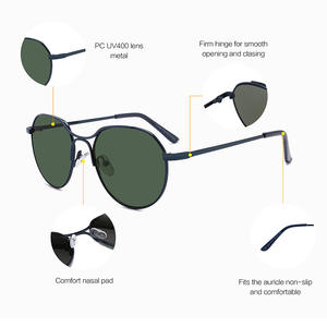 Lunettes de soleil classiques à monture ronde, métal, verres PC UV400, unisexe, protection solaire, voyage, conduite, mode, noir - Product Image 1