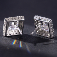 ABIDING Gioielli in Oro Vero, Orecchini a Perno con Diamante Coltivato in Laboratorio Taglio Principessa, Doppio Halo Quadrato, Personalizzabili, Vendita all'Ingrosso