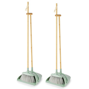 Ensemble <span class=keywords><strong>balai</strong></span> et pelle à poussière pliables avec manche en bambou, coupe-vent, autoportants et compacts, en plastique pour la maison - Product Image 5