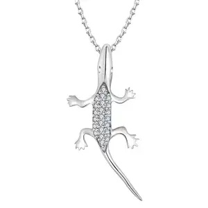 Wholesale 925 Sterling Silver Animal Design Pendant Necklace Bling Bling Iced Out Lizard Pendant Necklace For Women