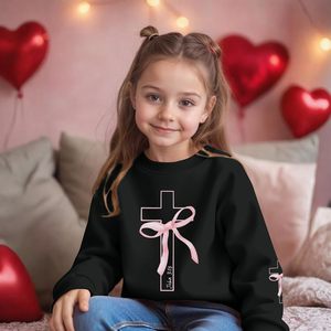 Sudadera Cristiana para Niñas, Color Rosa, con Gráfico de Cruz y Lazo, Manga Larga, Diseño John 316 - Product Image 5
