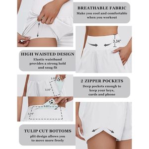 FOXA Pantalones cortos deportivos de cintura alta para mujer con bolsillo, de secado rápido, transpirables, para entrenamiento, gimnasio, correr, color blanco, talla XS - Product Image 4