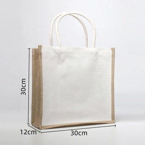 Sac fourre-tout en jute sérigraphié en soie avec logo personnalisé sac d'épicerie naturel réutilisable laminé intérieur cartoon plage - Product Image 2