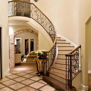 Hiện đại cổ điển Gỗ đường cong cầu thang với bền giả mạo sắt lan can cầu thang cho biệt thự nội thất tính năng - Product Image 4