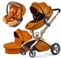 Poussette de luxe 3-en-1 Hot Mom avec châssis en alliage d'aluminium, roues pivotantes à 360° et pliage facile pour nouveau-nés - F023