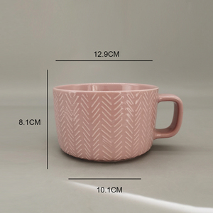 Tazas de sopa de cerámica en relieve, tazón de fideos con tira <span class=keywords><strong>Diagonal</strong></span>, restaurante creativo, hogar, listo para enviar, tazas de desayuno de porcelana - Product Image 3
