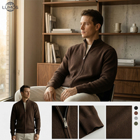 Blouson zippé en mélange de coton pour homme, marron, en maille côtelée épaisse, style bomber, avec col en fausse fourrure, pour vêtements d'extérieur de luxe en hiver, logo personnalisé