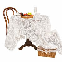 Nappe ronde vintage en polyester brodée de fleurs pour tables à café et à dîner, style dentelle française