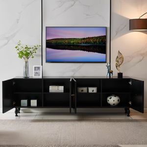 Meuble TV de salon grande capacité, meuble TV en bois massif, design coquille style Mid-Century, centre de divertissement - Product Image 2