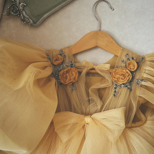 Abito <span class=keywords><strong>da</strong></span> Cerimonia per <span class=keywords><strong>Bambina</strong></span> di Un Anno, Vestito <span class=keywords><strong>da</strong></span> Principessa con Fiori, Lungo fino al Pavimento con Maniche a Sbuffo, in Poliestere, per l'Estate - Product Image 2