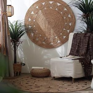 Tapis rond tissé à la main en nénuphar naturel, design ajouré à double anneau, pour salon, chambre, location de <span class=keywords><strong>vacances</strong></span>, hôtel - Product Image 1