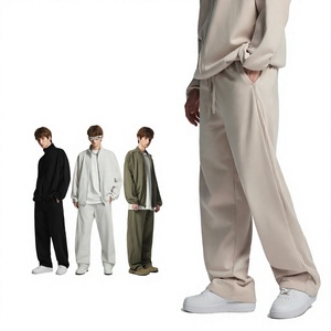 Pantalon de survêtement décontracté pour homme, coupe droite, en molleton bouclette, taille élastique, couleur unie, style rétro streetwear hip-hop. - Product Image 4