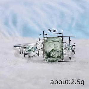 Anillo de Ágata Musgosa A140, Corte Esmeralda, Piedra Natural con Engaste de Puntas, Anillo de Compromiso para Mujer con Gema - Product Image 4