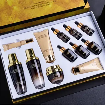 Set Perawatan Kulit Serum Pembersih Wajah, 12 Buah Produk Perawatan Kecantikan Kulit Krim Malam dan Siang Hari, Set Kosmetik Krim Serum Wajah