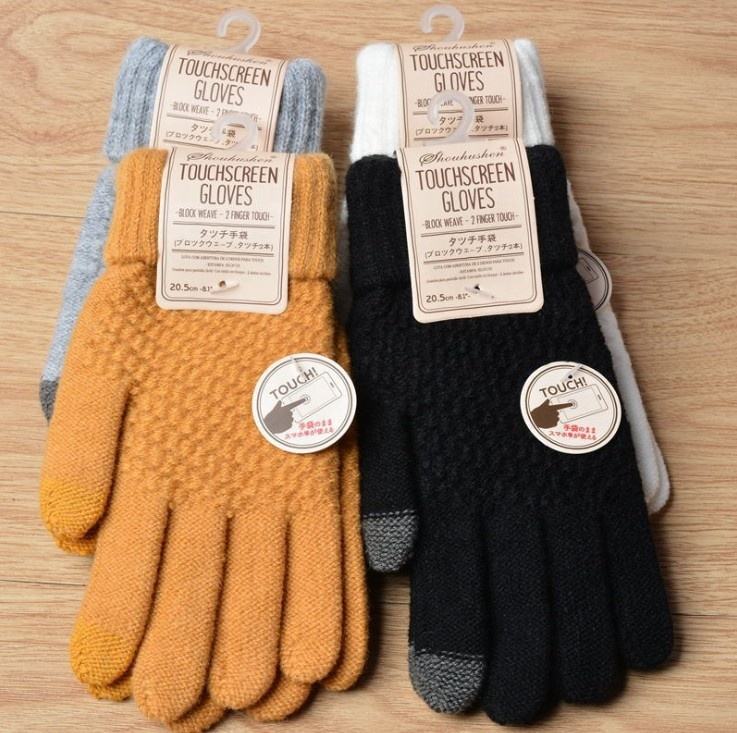 Japan Korea Style Cashmere Brushed Knitted Gloves Lady Jacquard Touch  Screen Gloves Keep Warm Winter Gloves
