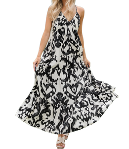 4929 Nouvelle Robe Longue Bohème d'Été 2025 à Bretelles Fines et Col en V, Sans Manches, Imprimée à Volants pour Femme – Idéale pour les <span class=keywords><strong>Vacances</strong></span> Décontractées à la <span class=keywords><strong>Plage</strong></span> - Product Image 1