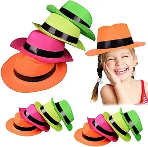 Neon Gangster Cowboy Fedora Hats Plastic Fun Party UV Blacklight Glow for Kids Adults Great Christmas Photo Booth Props wedding